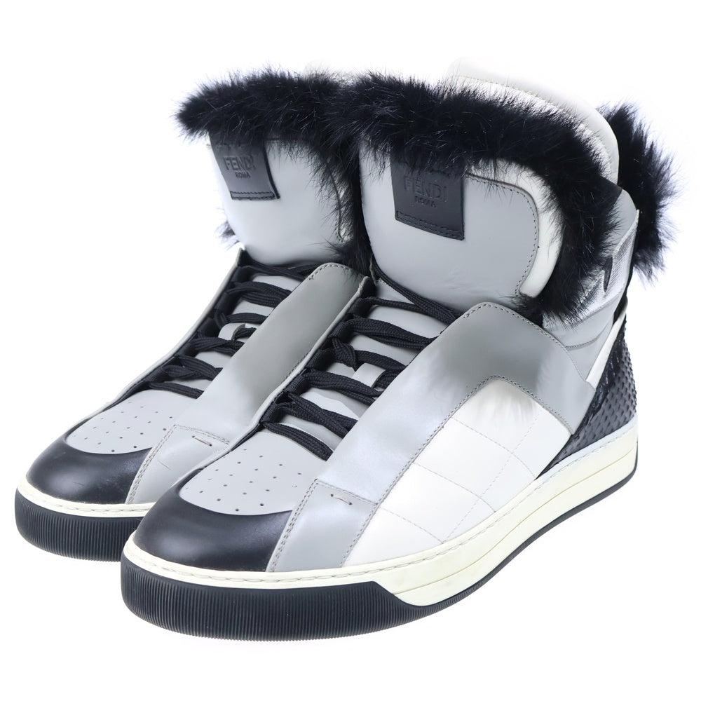 FENDI(フェンディ) スタッズ付き ファー モンスター ハイカットスニーカー グレー 0893