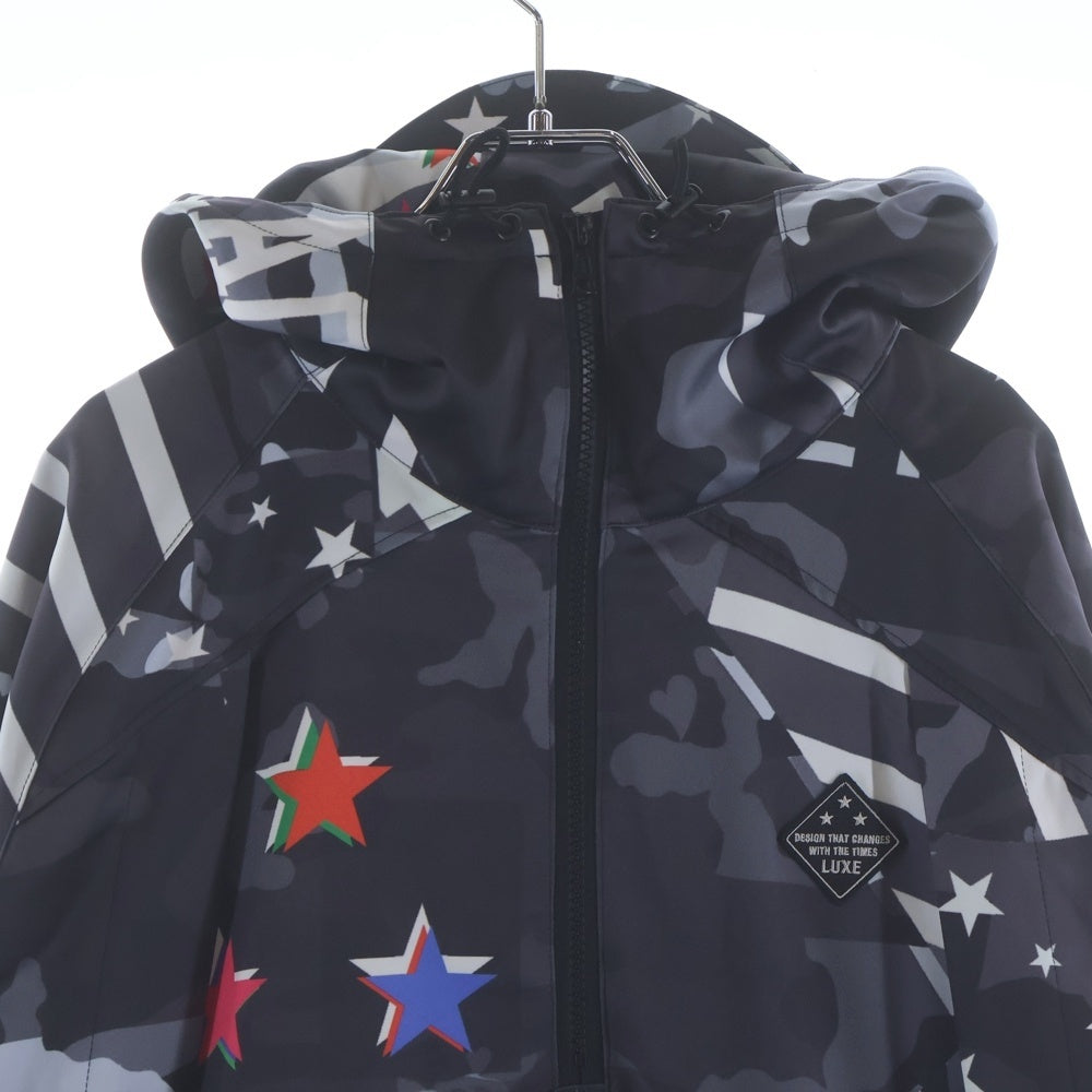 AKM(エーケーエム) ×Brown Bunny LUXE163 ハーフジップ 総柄 フーデット ジャケット ブラック FV017