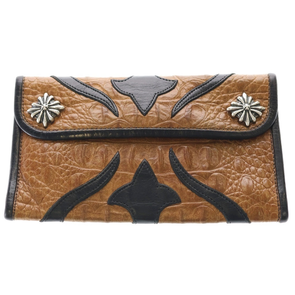 Travis Walker(トラヴィスワーカー) 2 Snap Alligator Cross Wallet 2スナップアリゲータークロスウォレット 3折りトラッカーウォレット 財布 ブラウン/レッド/ブラック