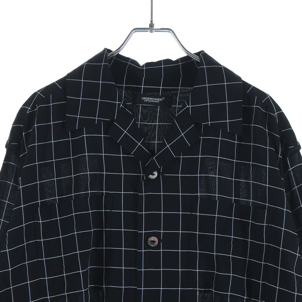 UNDERCOVER(アンダーカバー) 26SS Grid Rayon Open Collar Shirts グリッドレーヨンオープンカラーシャツ ボタンダウン長袖シャツ UC1F4404-1 ブラック