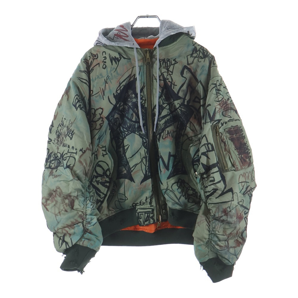Mowalola(モワローラ) 25AW GRAFFITI BOMBER JACKET グラフィック ボンバージャケット カーキ
