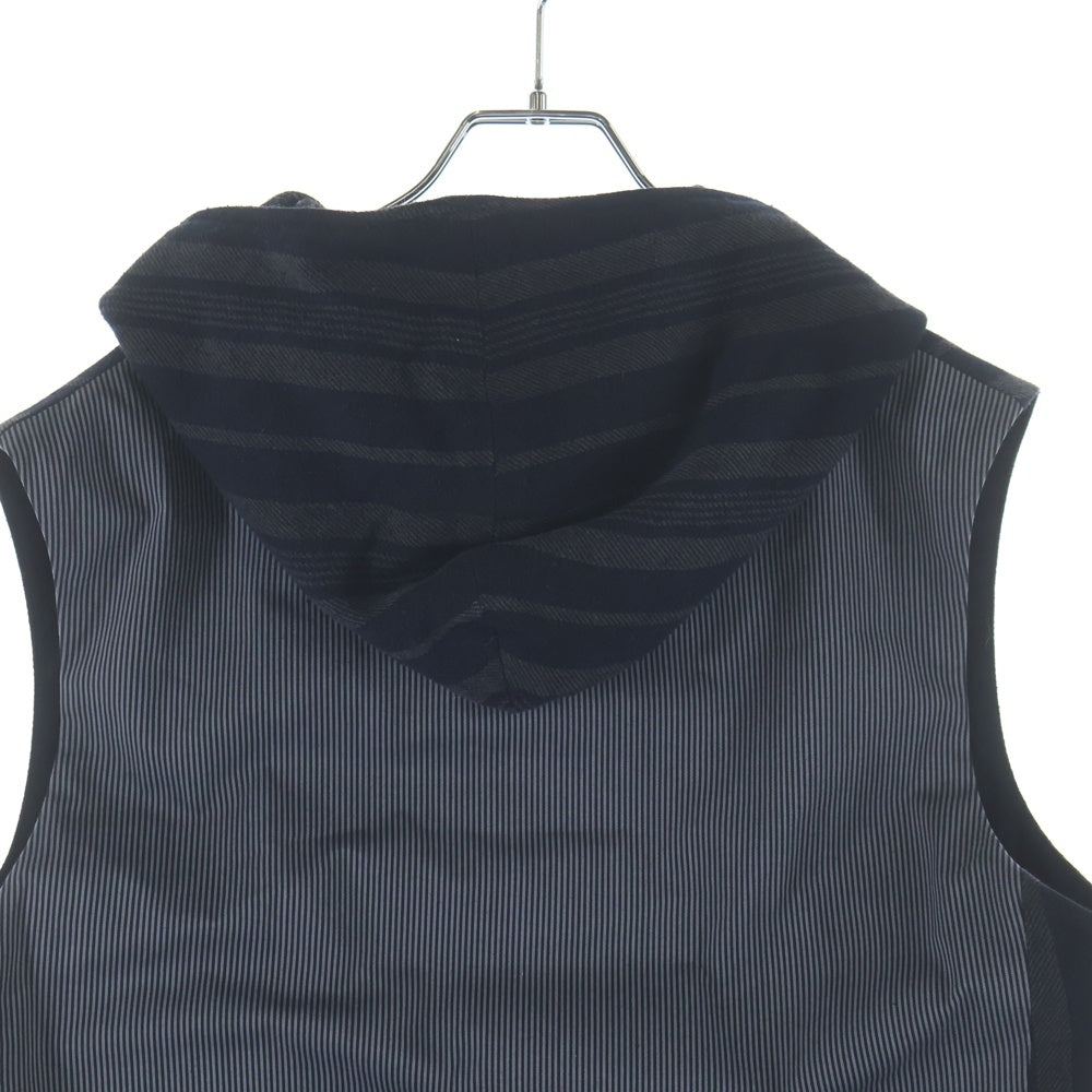 Yohji Yamamoto POUR HOMME(ヨウジヤマモト プールオム) 24AW LOOK34 C/S Nep ST Food Vest 墨染めコットンシルクフードベスト HO-V10-058-1-02 ブラック/グレー