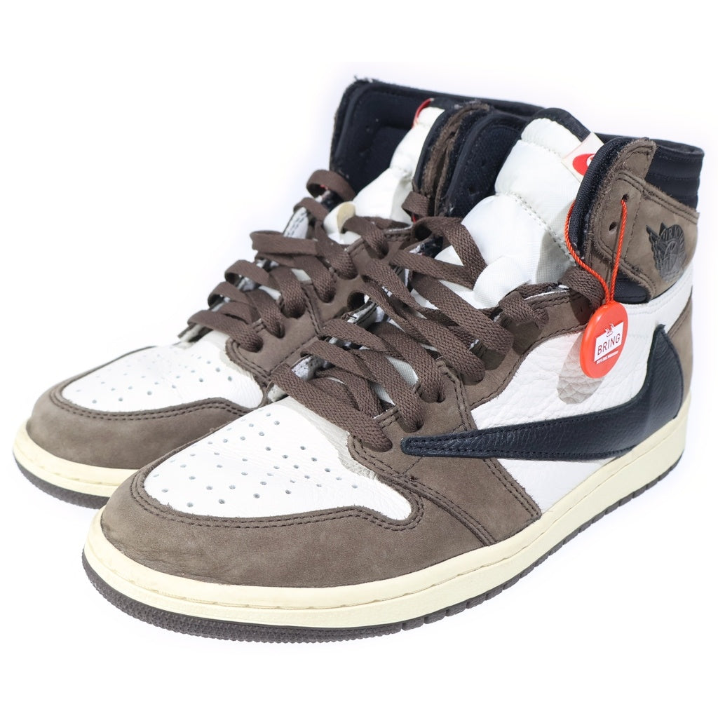 NIKE(ナイキ) ×TRAVIS SCOTT AIR JORDAN 1 HIGH OG TS SP トラヴィススコット エアジョーダン1 ハイカットスニーカー ブラウン/ホワイト US9/27cm CD4487-100