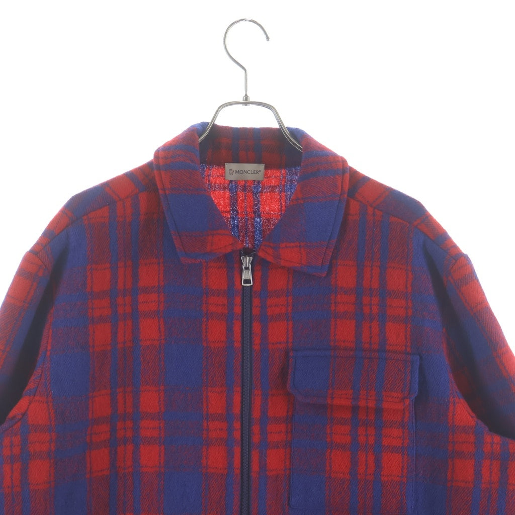 MONCLER(モンクレール) 23AW CAMICIA Zip Up Wool Jacket ウール チェック柄ジップアップシャツジャケット レッド/ブルー I20912F00005