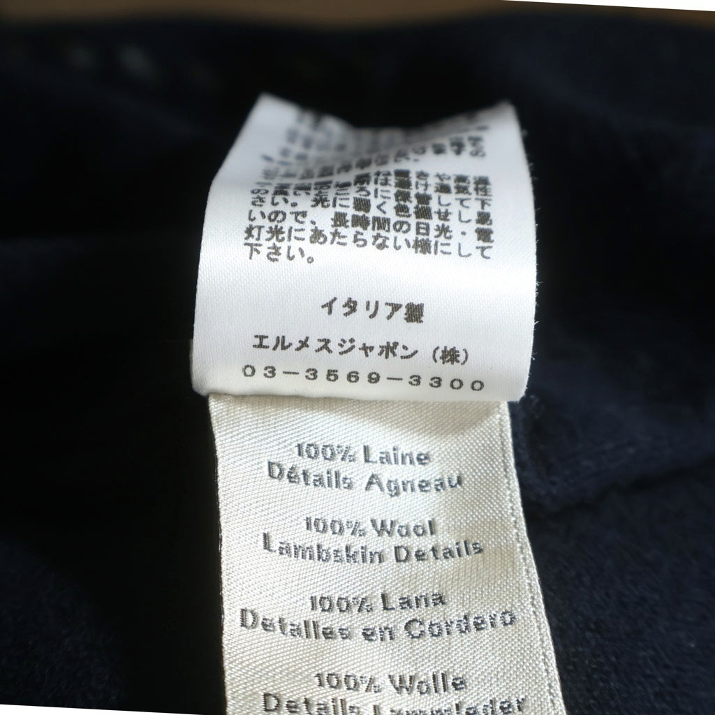 HERMES(エルメス) Leather Stitch Wool Sweater レザーステッチウールセーター スリーブステッチクルーネックニットセーター ネイビー