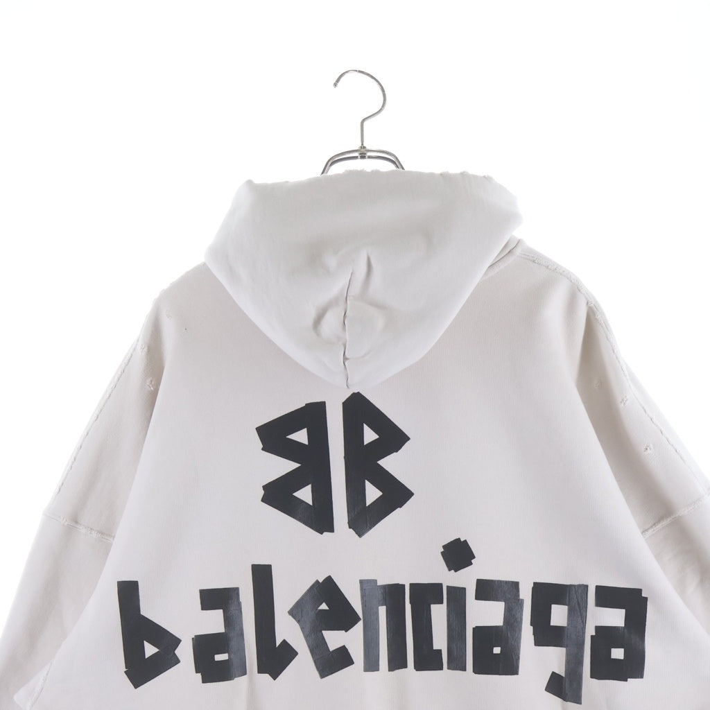 BALENCIAGA(バレンシアガ) 24SS NEW TAPE TYPE HOODIE テープロゴ プルオーバー スウェットパーカー フーディ ホワイト 739024 TQVQ9