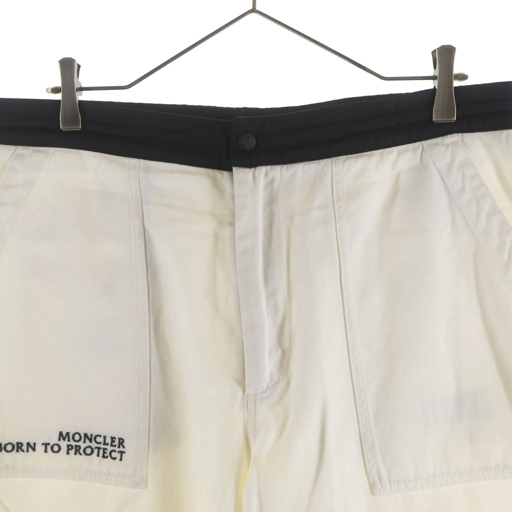 MONCLER GRENOBLE(モンクレールグルノーブル) 22SS PANTALONI Logo Embroidered Cotton Tapered Trouser ロゴ刺繍ドローストリングテーパードパンツ H10912A00028 ホワイト