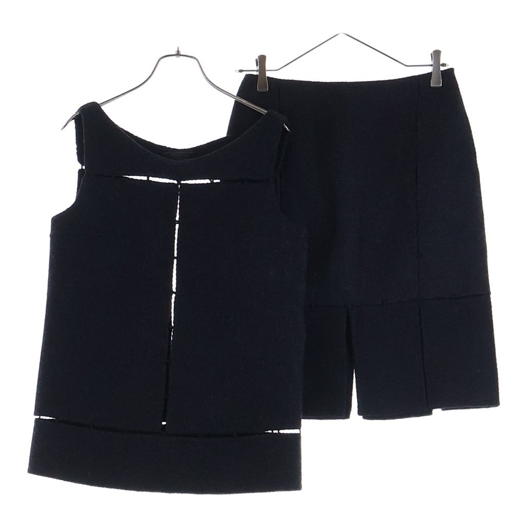PRADA(プラダ) 98AW Cutwork Set-up Dress ウール カットワーク ノースリーブ セットアップ スカート ブラック レディース