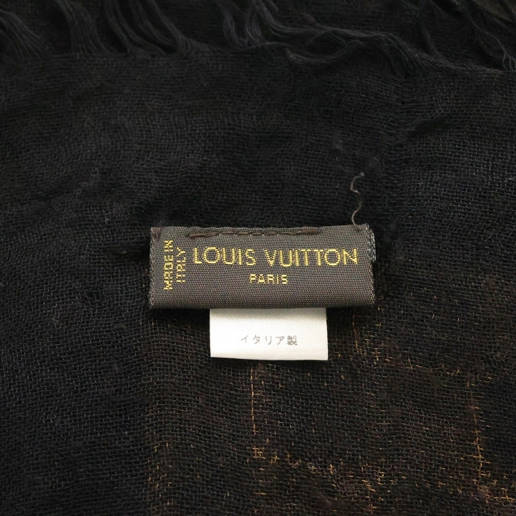 LOUIS VUITTON(ルイヴィトン) カシミヤ チェック柄 ロゴデザイン フリンジ ストール スカーフ ブラウン レディース