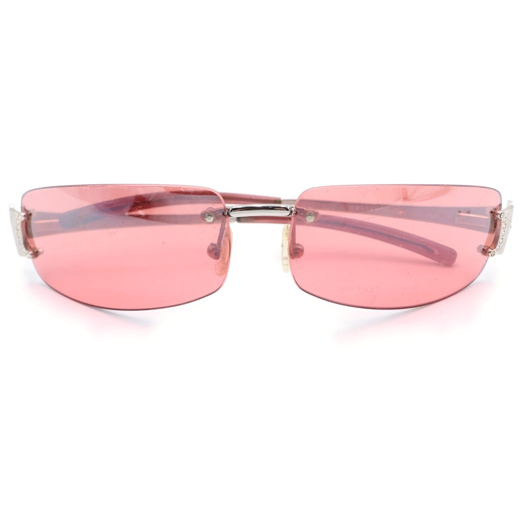 CELINE(セリーヌ) Triomphe Sunglass トリオンフサングラス ラインストーン装飾リムレスオーバルサングラス 眼鏡 SC1047S ピンク/シルバー