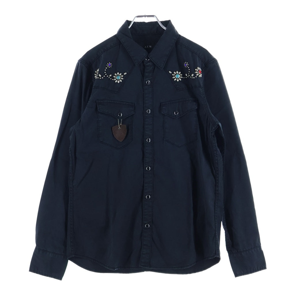 HTC(エイチティーシー) ×AKM Studs Western Shirts ×エーケーエム スタッズウエスタンシャツ ボタンダウン長袖シャツ ブラック