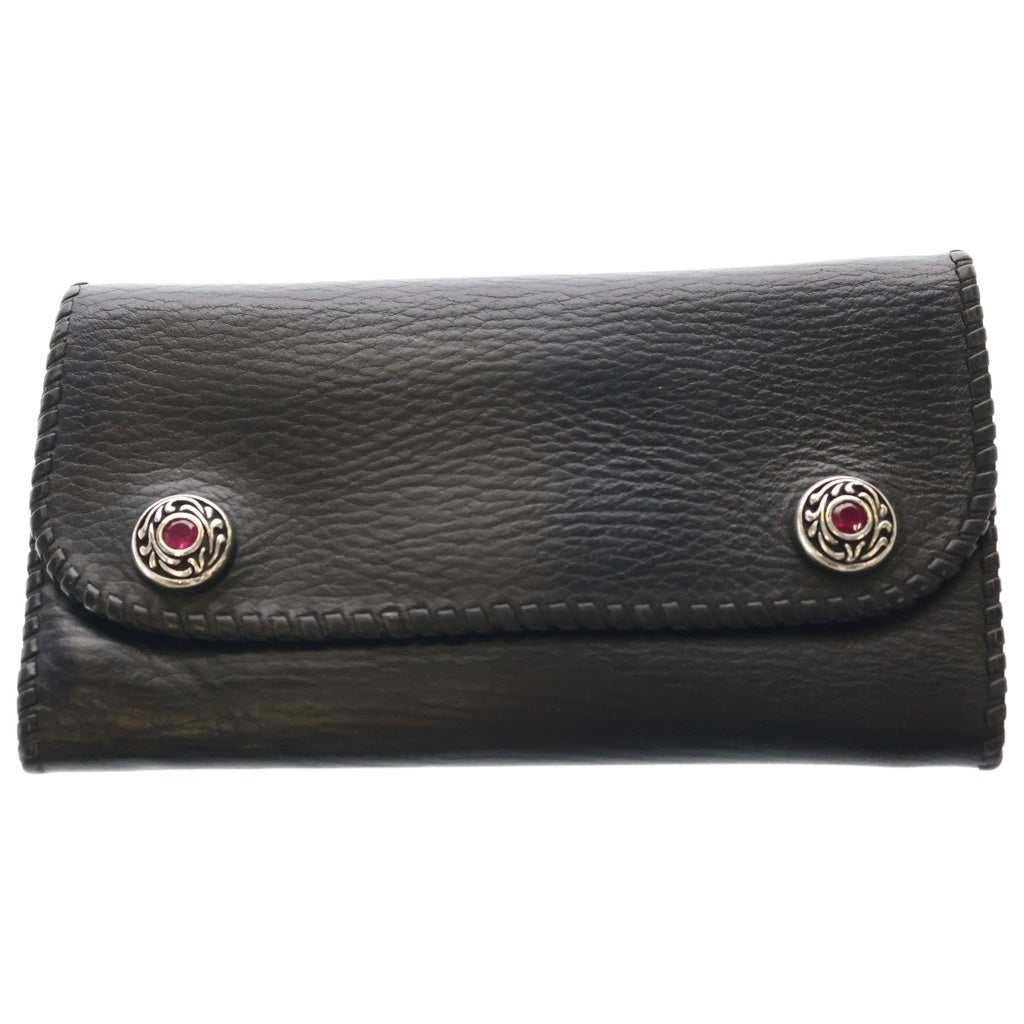 VAN AMBURG(ヴァンアンバーグレザーズ) 3 Fold Leather Wallet 3フォールドレザーウォレット スタッズ装飾3つ折り財布 ブラック/シルバー レディース