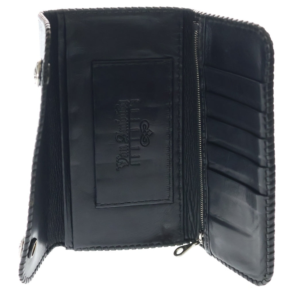 VAN AMBURG(ヴァンアンバーグレザーズ) 3 Fold Leather Wallet 3フォールドレザーウォレット スタッズ装飾3つ折り財布 ブラック/シルバー レディース