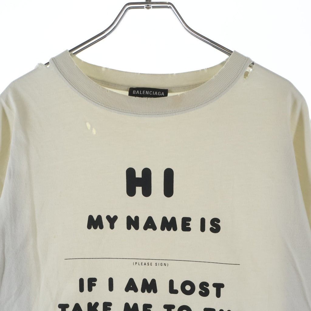 BALENCIAGA(バレンシアガ) 21SS HI MY NAME IS プリント ダメージ加工 半袖Tシャツ カットソー ホワイト 661715 TKVF1