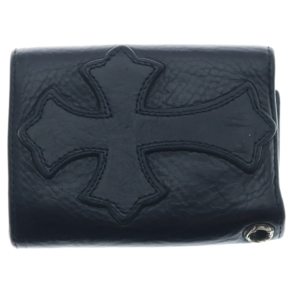 CHROME HEARTS(クロムハーツ) 3FOLD 3フォールド クロスボールボタン クロスパッチ レザーウォレット 財布 ブラック