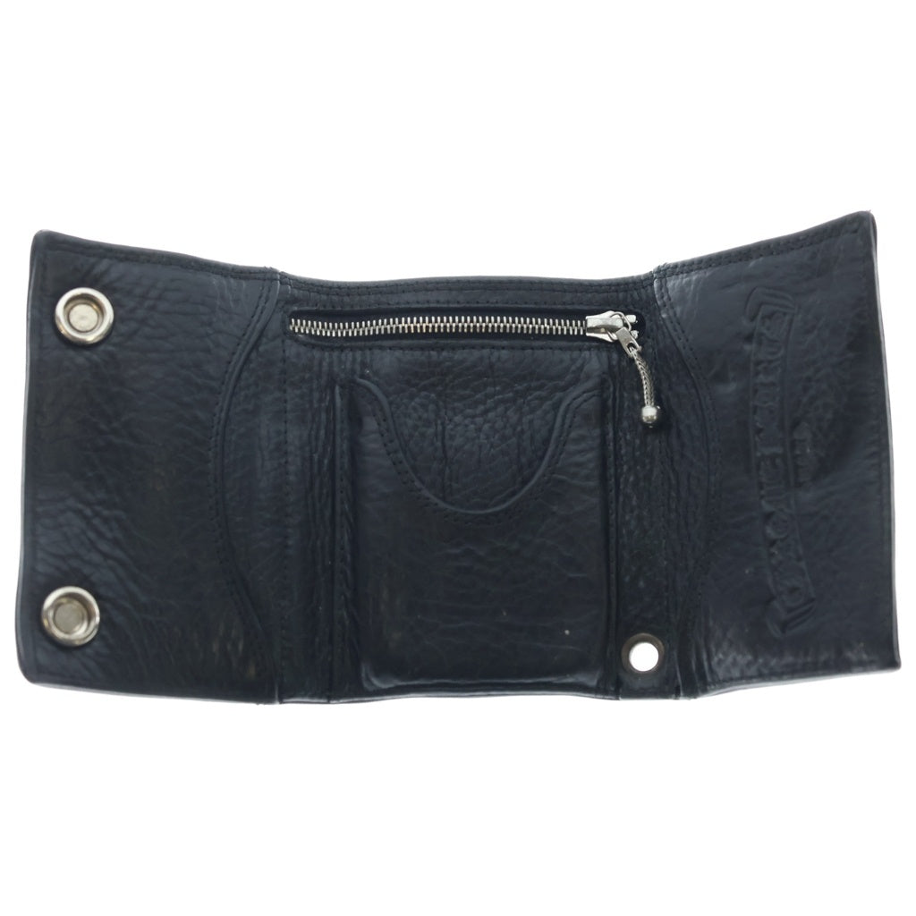 CHROME HEARTS(クロムハーツ) 3FOLD 3フォールド クロスボールボタン クロスパッチ レザーウォレット 財布 ブラック