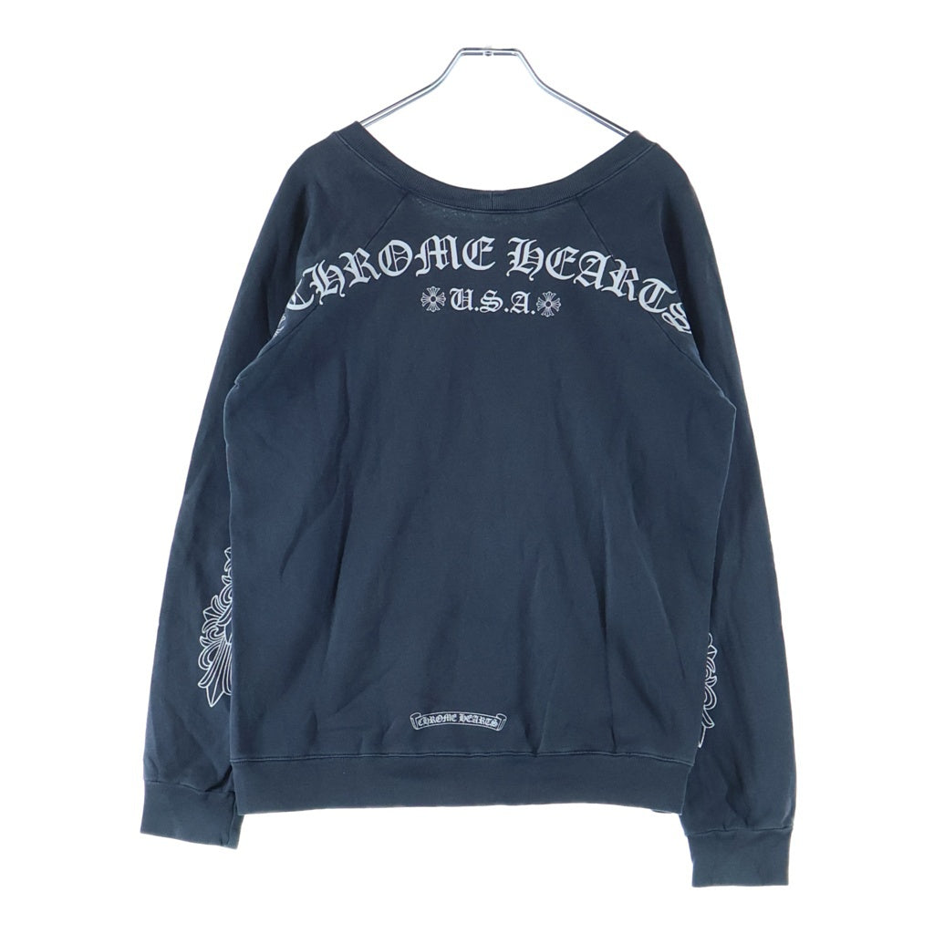 CHROME HEARTS(クロムハーツ) SWTSHRT PLVR バックアーチロゴ 袖フローラル クルーネックプルオーバースウェットトレーナー ブラック