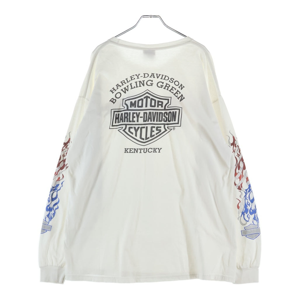 VINTAGE(ヴィンテージ) 00S HARLEY DAVIDSON BOWLING GREEN KENTUCKY ハーレーダビッドソン アームプリント 両面プリント Tシャツ 長袖カットソー ホワイト