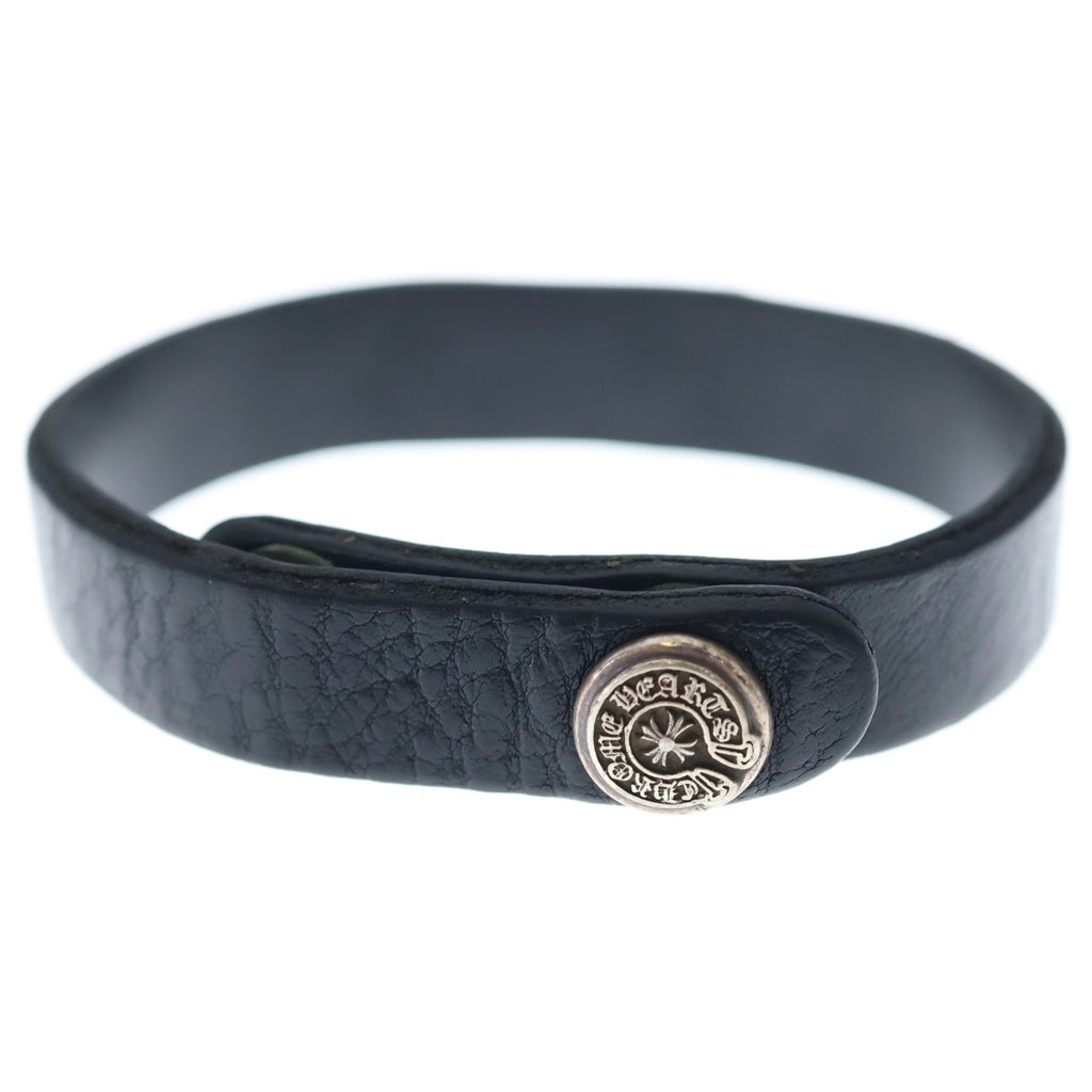 CHROME HEARTS(クロムハーツ) CUFF PLATE FLRL CRS レザーブレスレット シルバー/ブラック