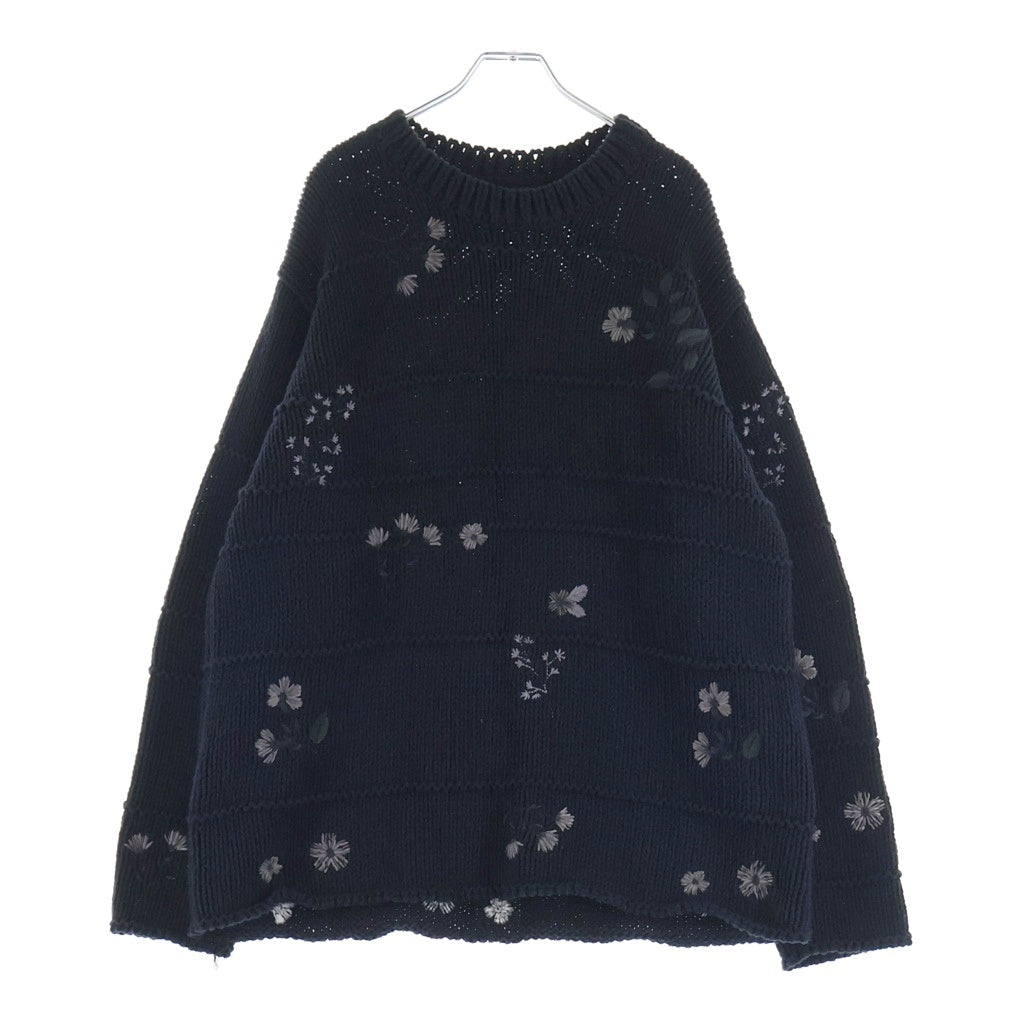 KITH(キス) Weirfield Crewneck フラワー 刺繍 ラウンドネック ニットセーター ブラック 23-080-060-0010-1-0