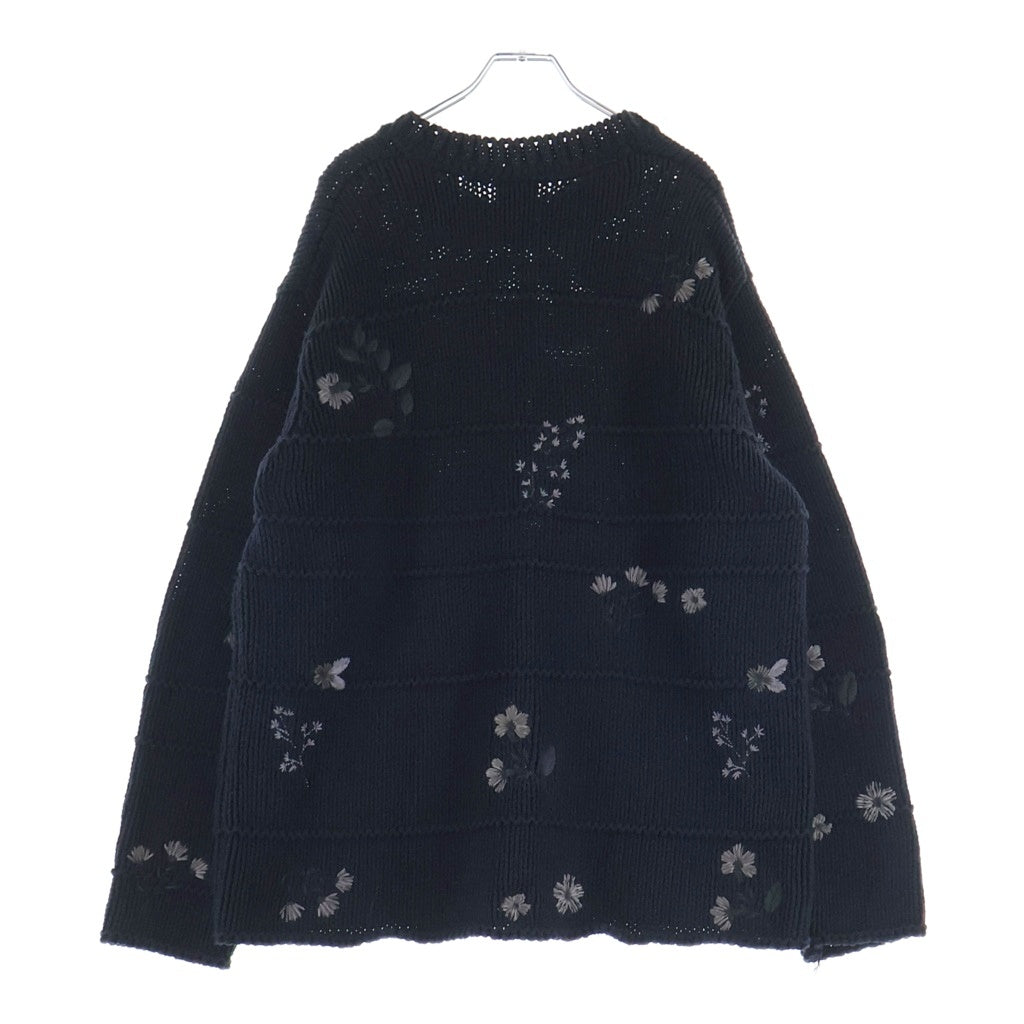 KITH(キス) Weirfield Crewneck フラワー 刺繍 ラウンドネック ニットセーター ブラック 23-080-060-0010-1-0