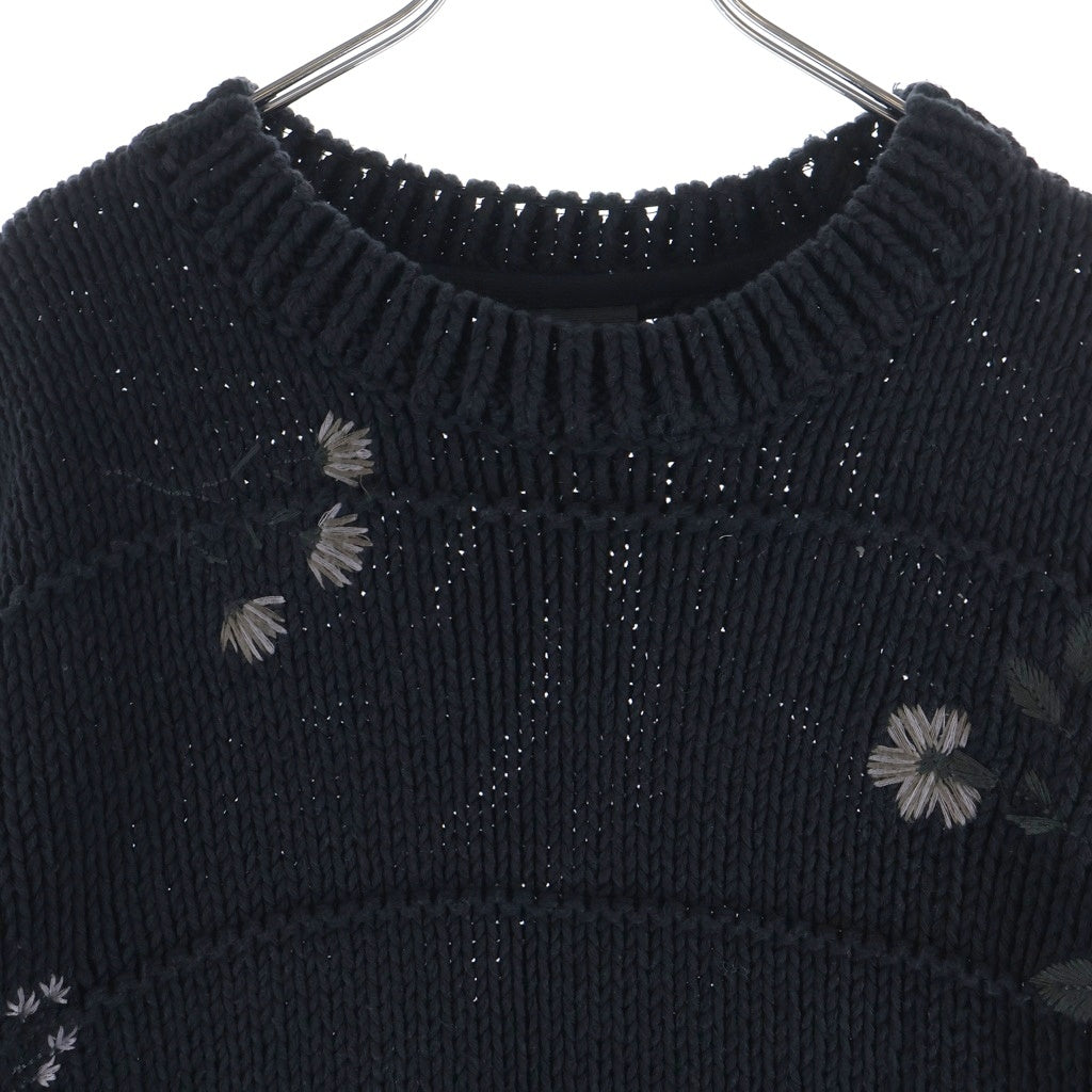 KITH(キス) Weirfield Crewneck フラワー 刺繍 ラウンドネック ニットセーター ブラック 23-080-060-0010-1-0