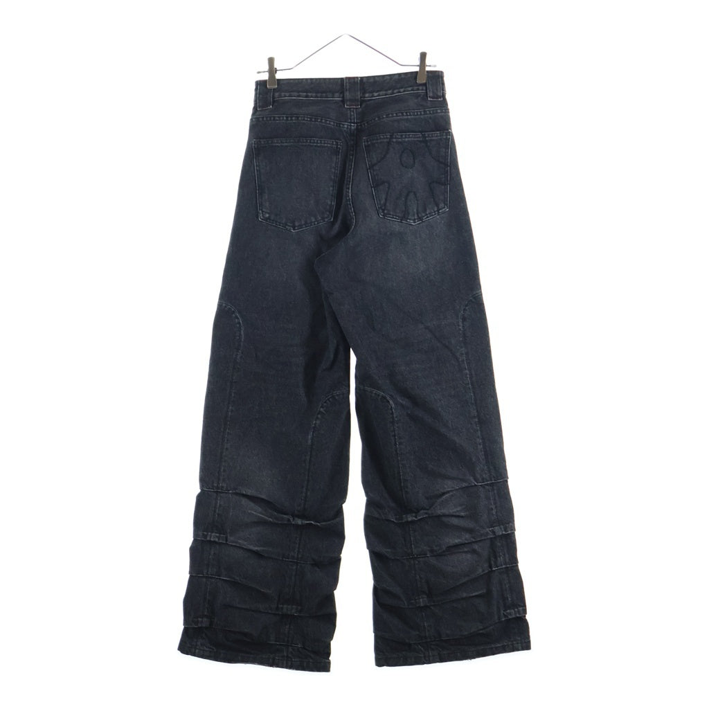 NO BRAND(ノーブランド) AVAVAV アヴァヴァブ Pleated Denim Pants プリーテッドデニムパンツ 裾プリーツワイドフレアデニムパンツ ブラック