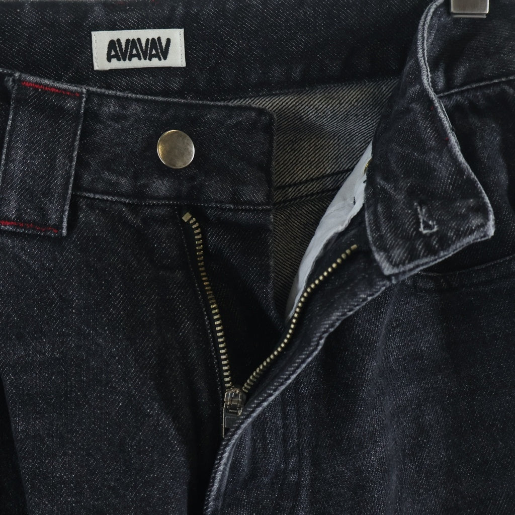 NO BRAND(ノーブランド) AVAVAV アヴァヴァブ Pleated Denim Pants プリーテッドデニムパンツ 裾プリーツワイドフレアデニムパンツ ブラック