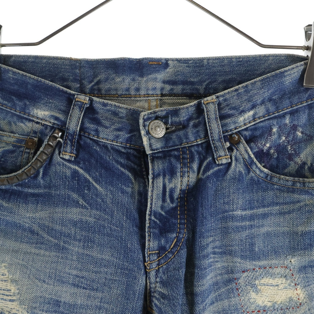 HYSTERIC GLAMOUR(ヒステリックグラマー) ピラミッドスタッズ ダメージ加工 デニムパンツ インディゴ