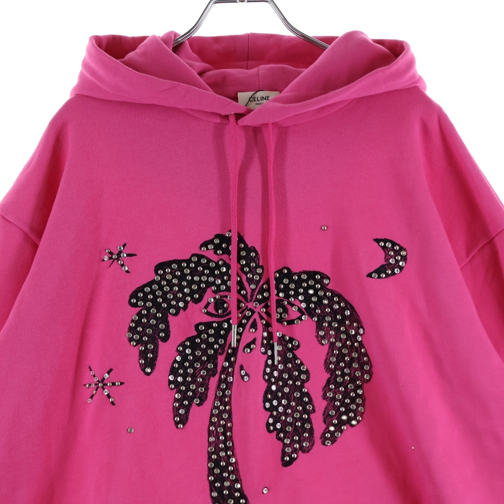 CELINE(セリーヌ) PALM TREE STUDDED PULLOVER HOODIE 2Y795670Q パームツリー スタッズ プルオーバーパーカー フーディー ピンク