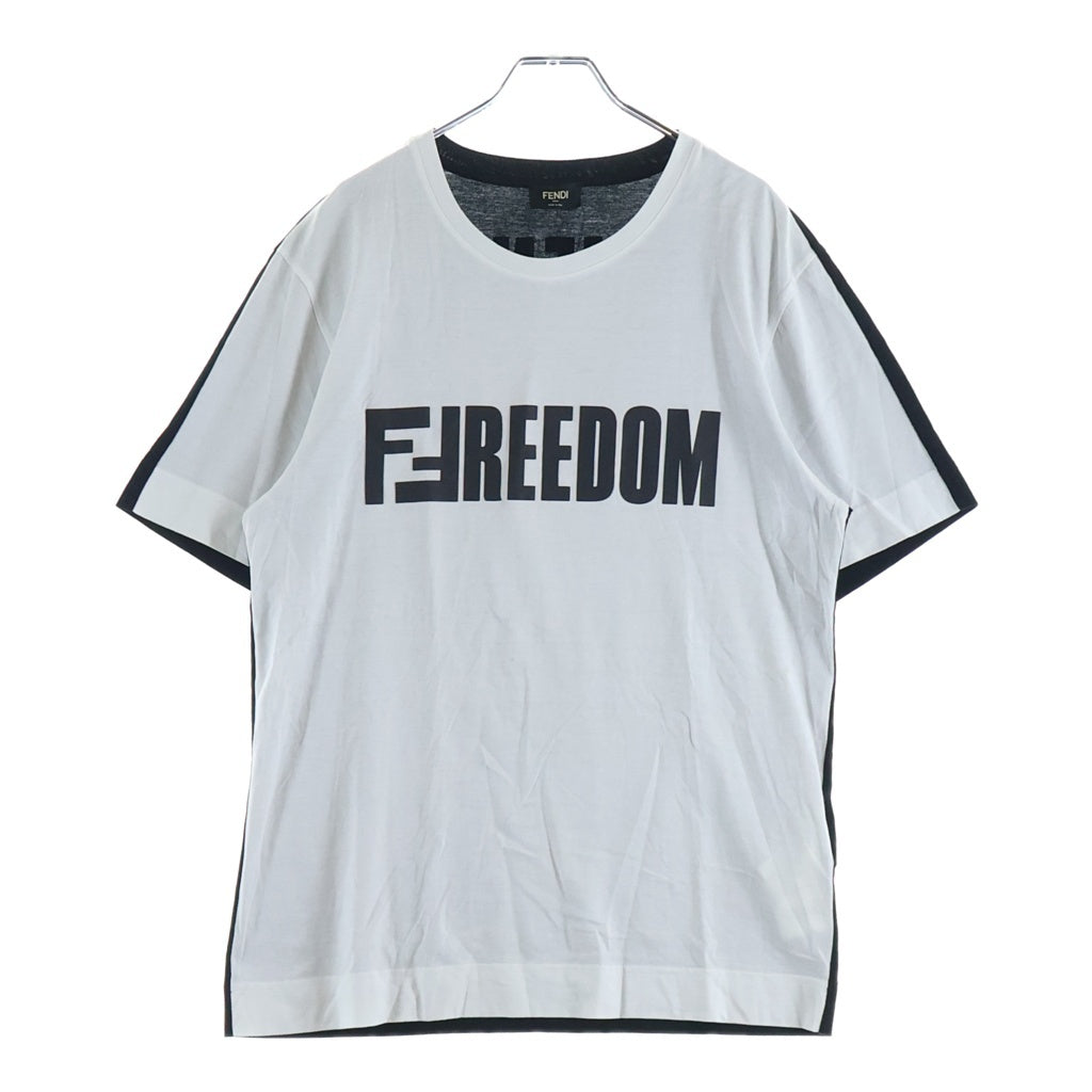 FENDI(フェンディ) FREEDOM ロゴプリント ツートン 半袖Tシャツ カットソー ブラック/ホワイト FY0936 A4Q4