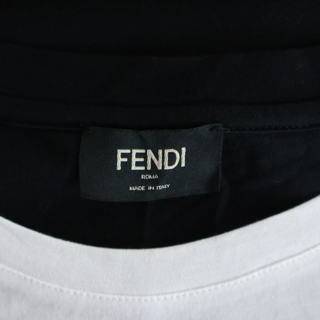 FENDI(フェンディ) FREEDOM ロゴプリント ツートン 半袖Tシャツ カットソー ブラック/ホワイト FY0936 A4Q4