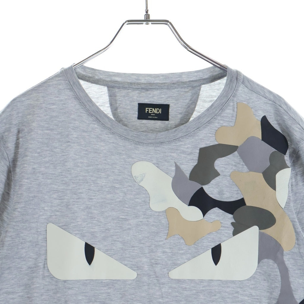 FENDI(フェンディ) Monster Eyes モンスター アイズ レザーパッチ 半袖Tシャツ カットソー グレー FY0626 44K