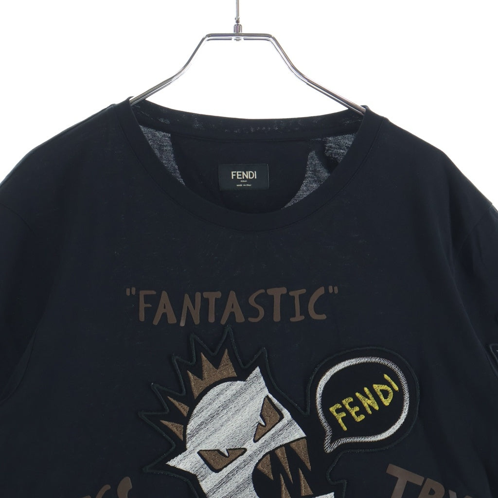 FENDI(フェンディ) FANTASTIC TEE ファンタスティック パッチデザイン 半袖Tシャツ カットソー ブラック FY0682 SJY