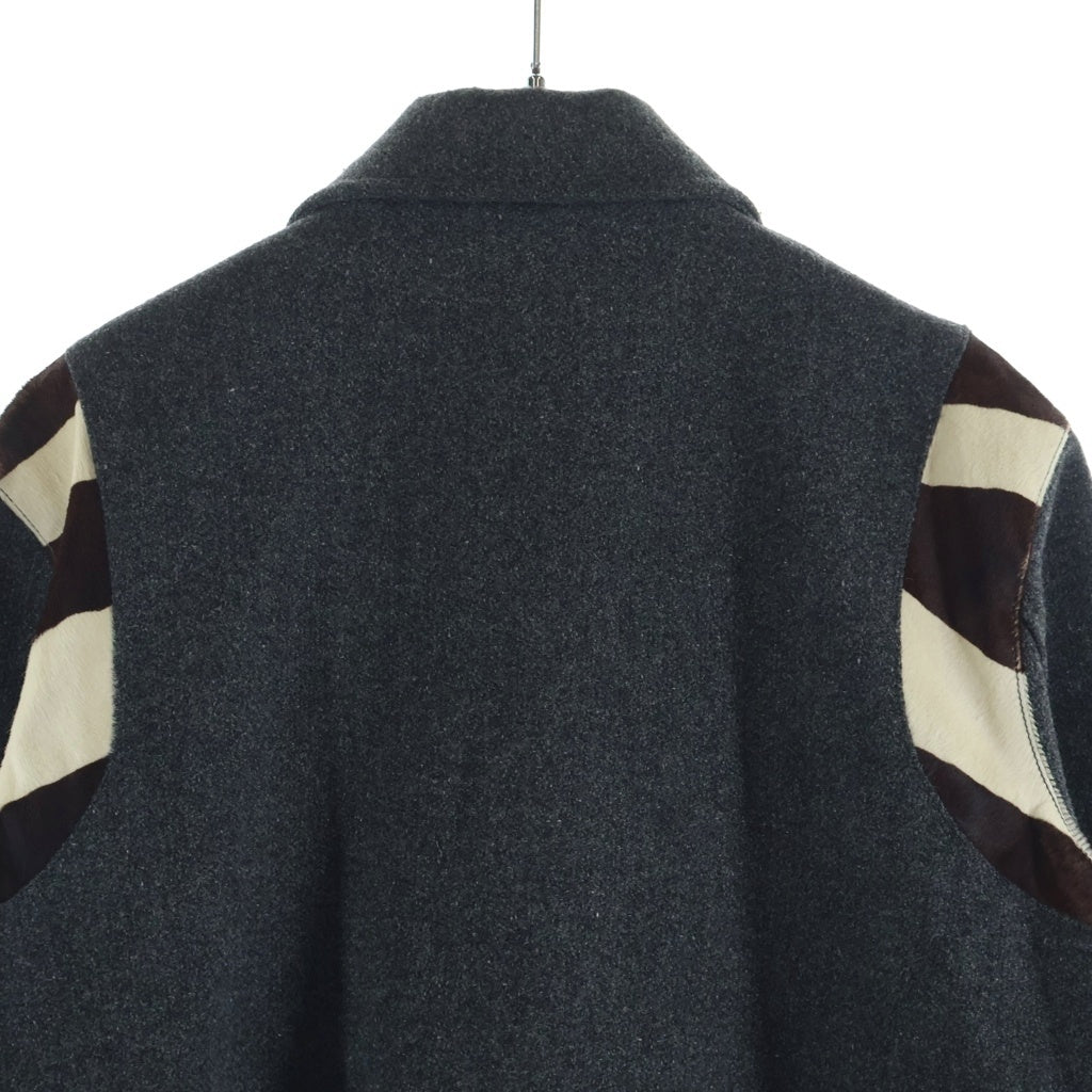 SAINT LAURENT PARIS(サンローランパリ) 14AW Calf Hair Switching Teddy Jacket By Hedi Slimane エディ期 ハラコ切替テディジャケット ボタンダウンブルゾン 361790 Y968F グレー
