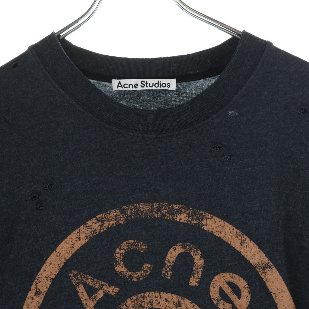 Acne Studios(アクネ ストゥディオズ) 24SS ダメージ加工 フロントロゴ半袖Tシャツ カットソー ブラック FN-UX-TSHI000079 CL0294
