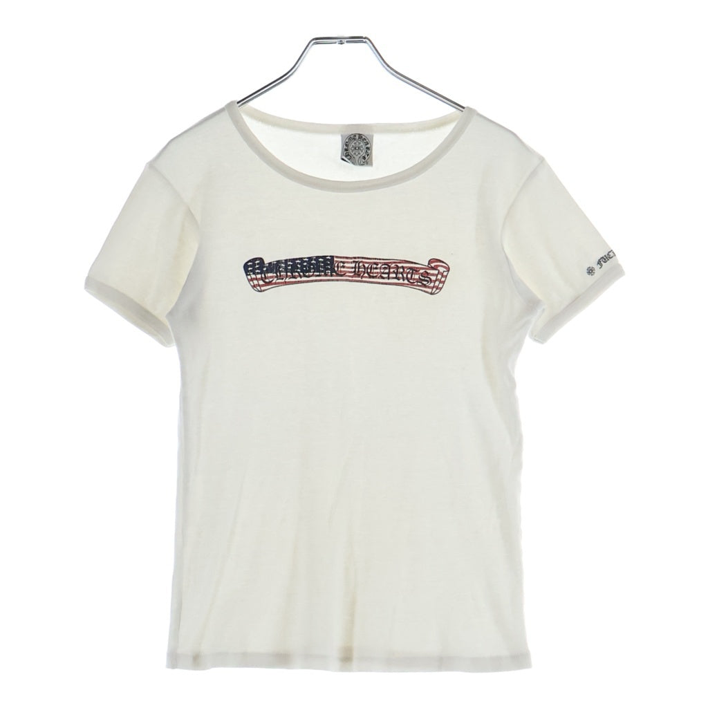 CHROME HEARTS(クロムハーツ) OLD US SCRL S/S TEE オールド星条旗スクロールロゴプリント 半袖Tシャツ レディース ホワイト