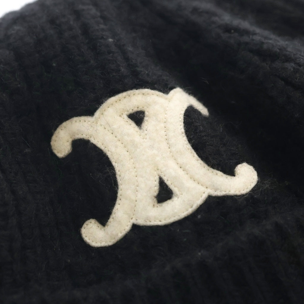 CELINE(セリーヌ) Triomphe Cashmere Watch Cap トリオンフカシミヤワッチキャップ ロゴパッチニット帽 帽子 2AA32384D ブラック