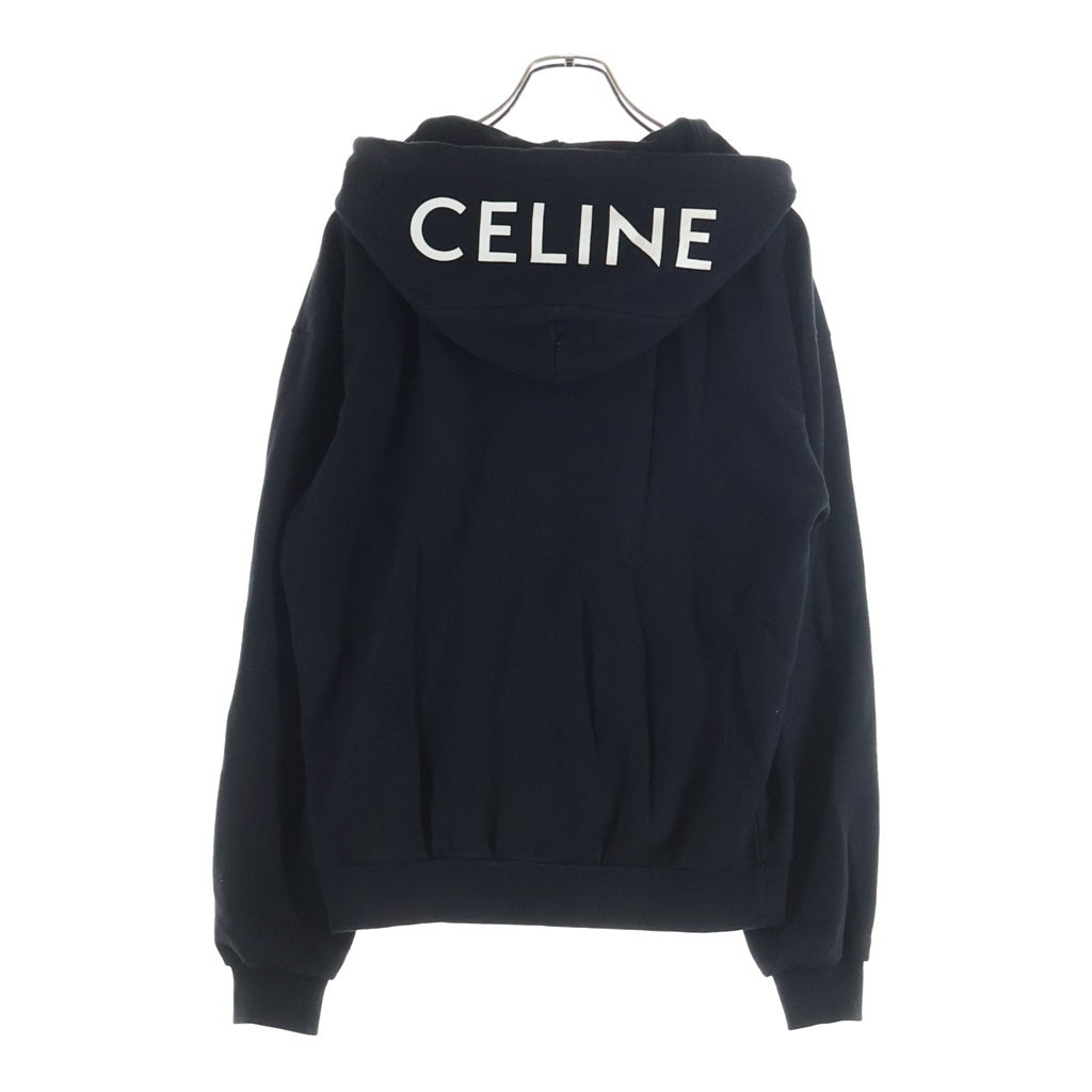 CELINE(セリーヌ) Hooded Logo Zip Hoodie フーデットロゴジップアップフーディー ロゴプリントジップアップパーカー 2Y497052H ブラック