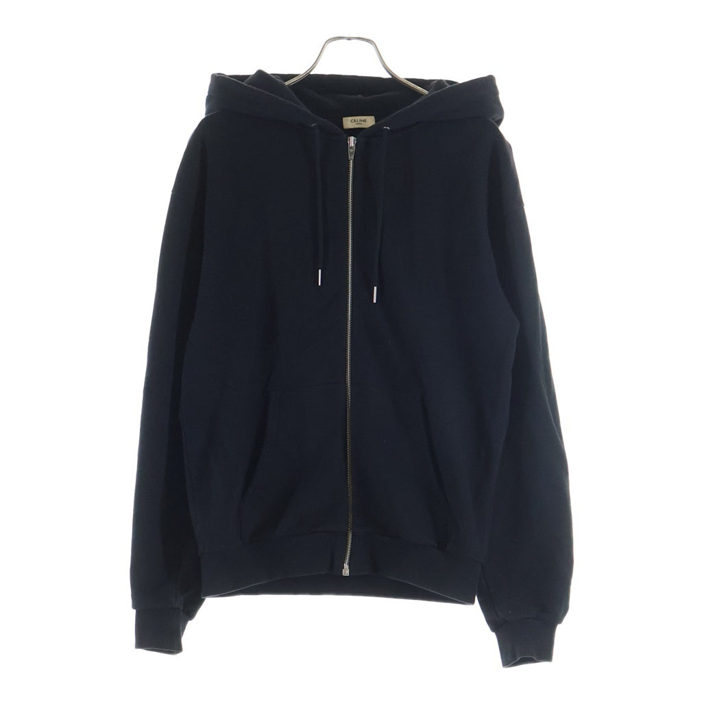 CELINE(セリーヌ) Hooded Logo Zip Hoodie フーデットロゴジップアップフーディー ロゴプリントジップアップパーカー 2Y497052H ブラック