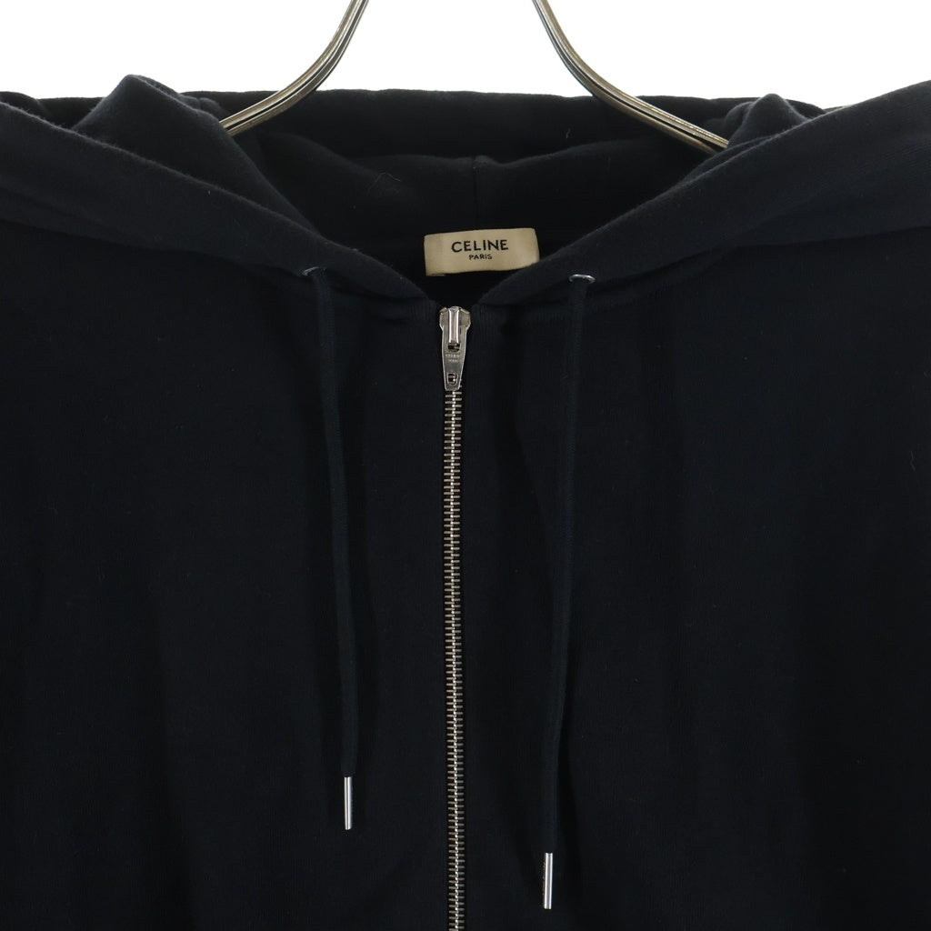 CELINE(セリーヌ) Hooded Logo Zip Hoodie フーデットロゴジップアップフーディー ロゴプリントジップアップパーカー 2Y497052H ブラック