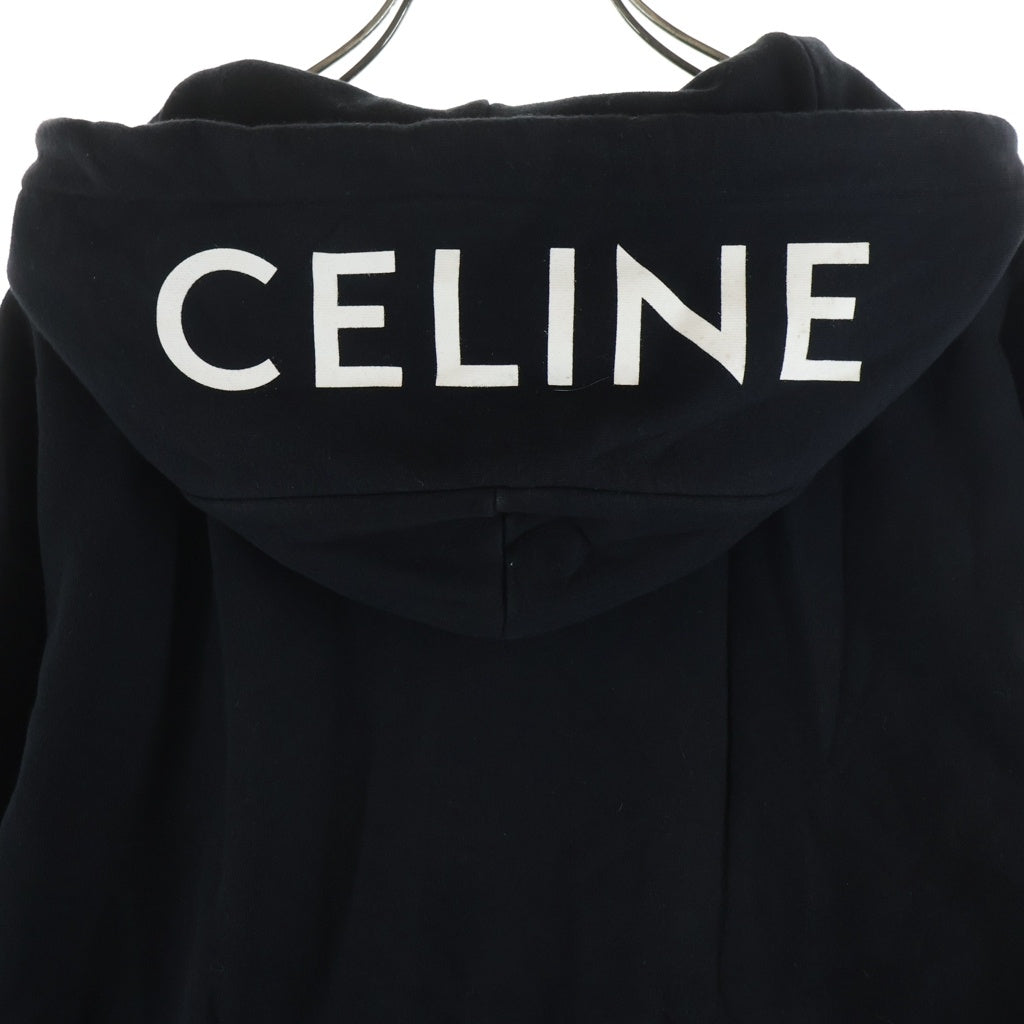 CELINE(セリーヌ) Hooded Logo Zip Hoodie フーデットロゴジップアップフーディー ロゴプリントジップアップパーカー 2Y497052H ブラック