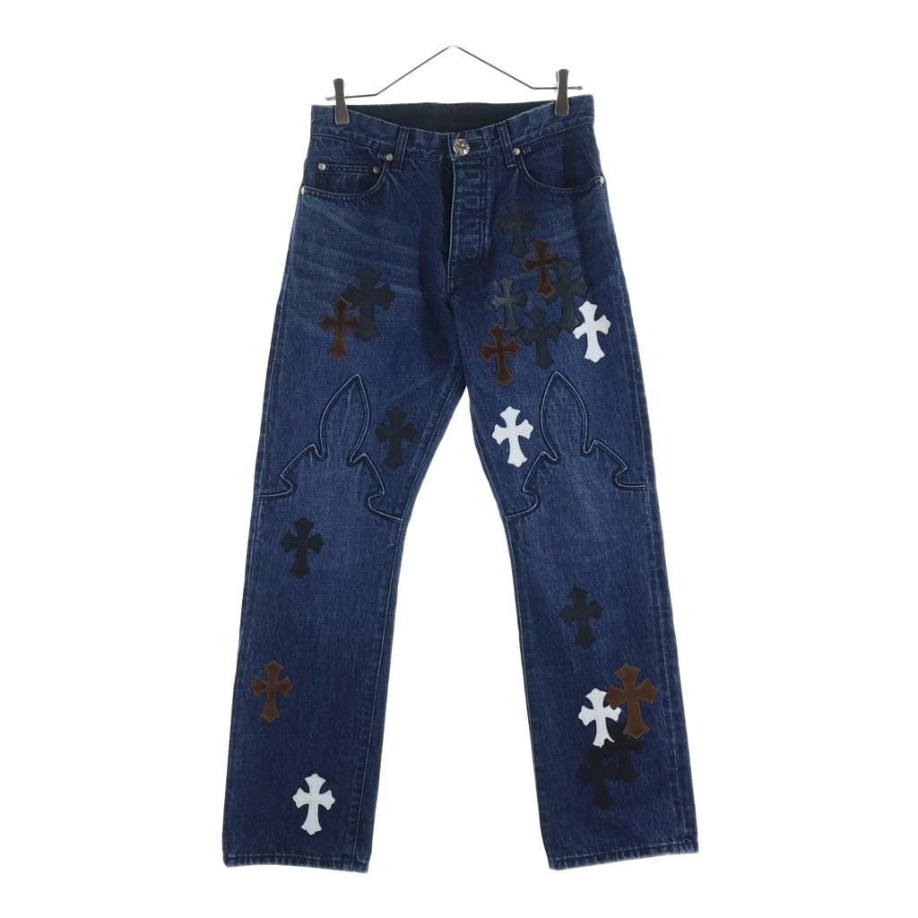 CHROME HEARTS(クロムハーツ) JEAN SL FLEURKNEE クロスパッチ付き フレアニーデニムパンツ インディゴ