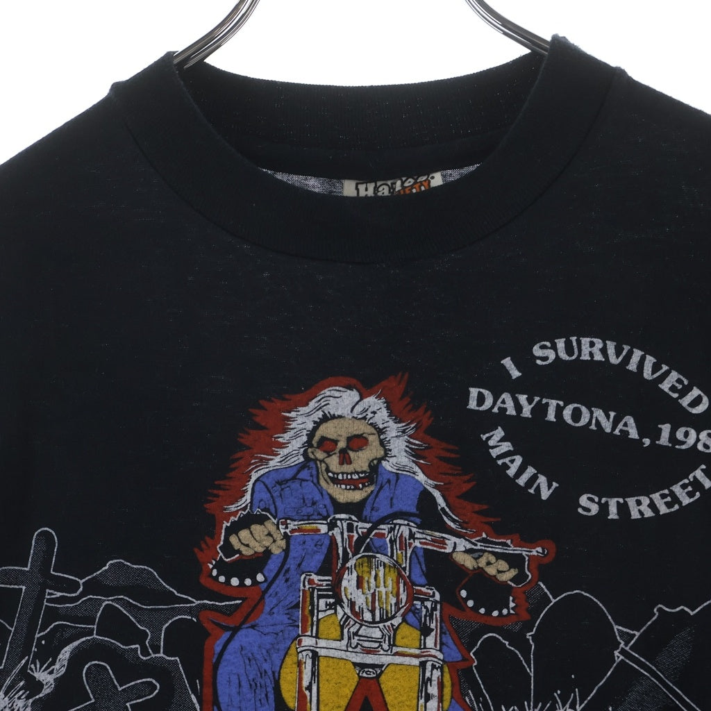 VINTAGE(ヴィンテージ) 80s Vintage Harley Davidson Skull Motorcycle Cycle ヴィンテージ ハーレーダビッドソン スカル オートバイ プリント 半袖Tシャツ カットソー ブラック