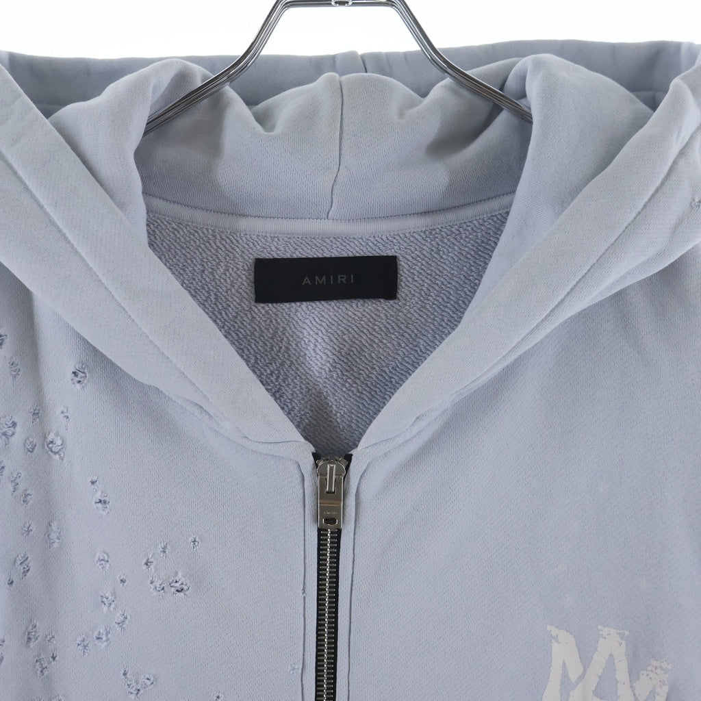 AMIRI(アミリ) 24SS Shotgun Destroyer Zip Up Hoodie ショットガン デストロイヤー ジップアップフーディ パーカー ブルー SRAMJYHD1021SMRCTT2