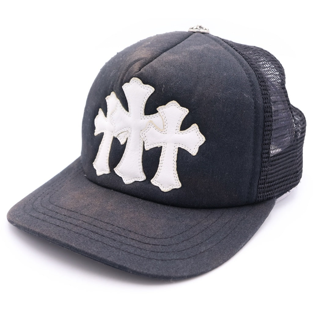 CHROME HEARTS(クロムハーツ) TRUCKER CAP トラッカーキャップ 3セメタリー レザーパッチ メッシュキャップ 帽子 ブラック/ホワイト