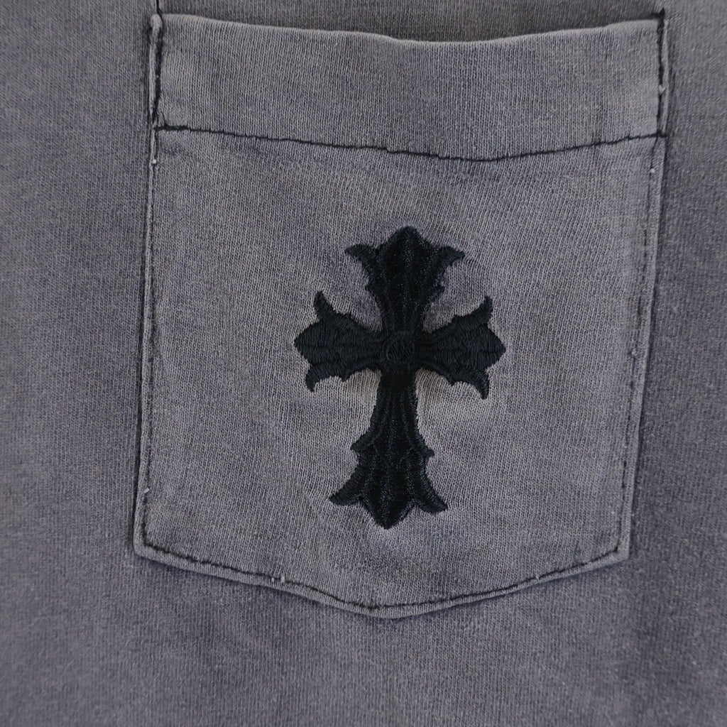 CHROME HEARTS(クロムハーツ) OLD DBL CH CRS S/S Tee オールド ダブルCHクロス刺繍 胸ポケット クルーネック半袖Tシャツカットソー ブラック