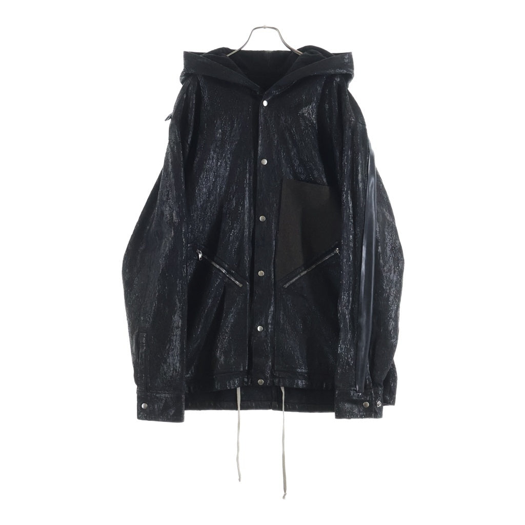 Rick Owens(リックオウエンス) 24AW PORTERVILLE Tour Hoodie ポーターヴィル期 ツアーフーディー クラックワックスコーティングフーデットジャケット RR02D6713-BMTWTY ブラック