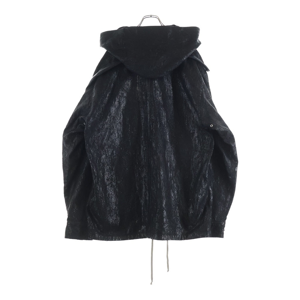 Rick Owens(リックオウエンス) 24AW PORTERVILLE Tour Hoodie ポーターヴィル期 ツアーフーディー クラックワックスコーティングフーデットジャケット RR02D6713-BMTWTY ブラック
