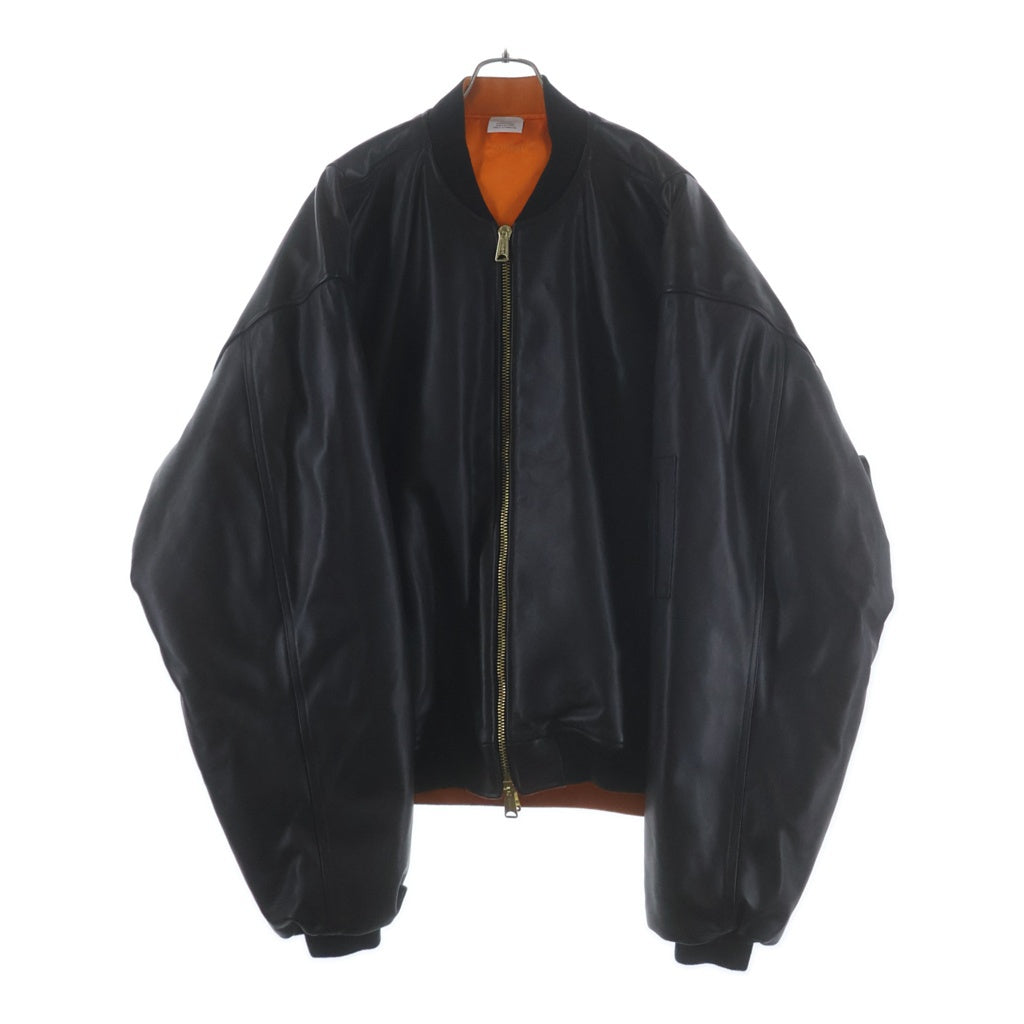 VETEMENTS(ヴェトモン) Leather Bomber Jacket レザーボンバージャケット カーフレザーオーバーサイズジップアップMA-1 UA66JA200B ブラック